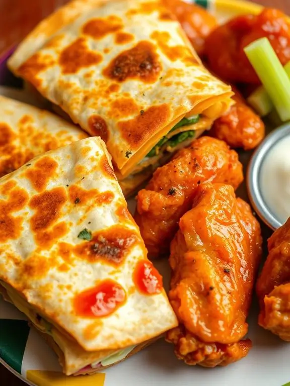 Crispy classic buffalo air fryer recipes wings with vibrant red sauce served with blue cheese dressing and celery sticks.
