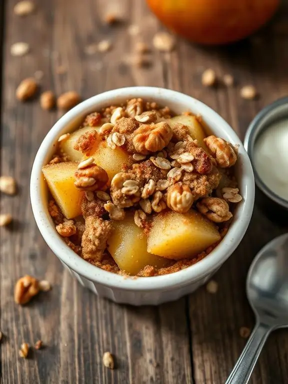 Wholesome cinnamon apple breakfast crumble made using health air fryer recipes techniques with crispy oat topping and tender apples.