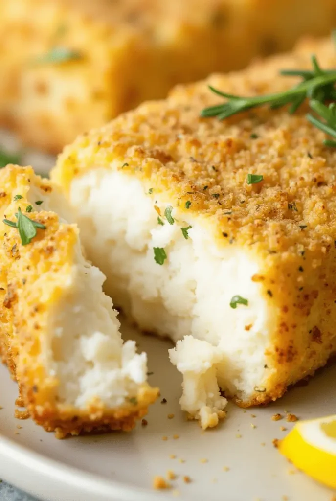 Crispy parmesan crusted cod air fryer recipe revealing tender flaky interior and golden cheesy exterior