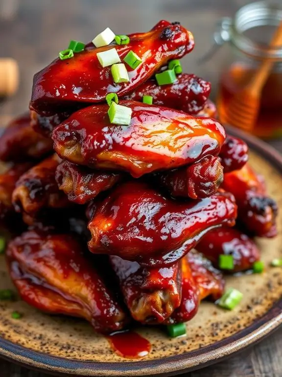 Sweet and sticky honey BBQ chicken wings air fryer recipe with green onion garnish