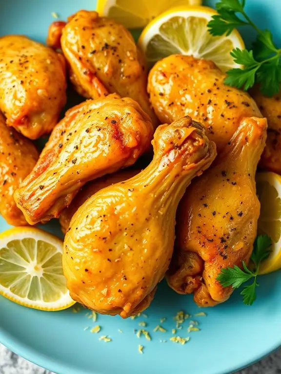 Zesty lemon pepper chicken wings air fryer recipe with fresh lemon garnish