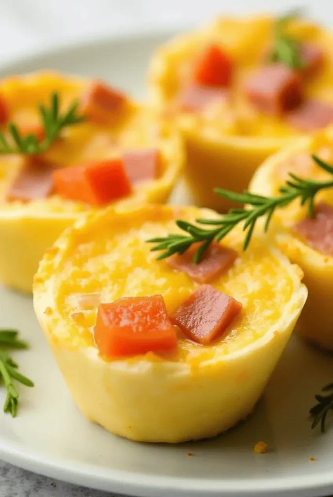 Protein-packed breakfast egg cups with vegetables and cheese made using ninja air fryer recipes in under 15 minutes.