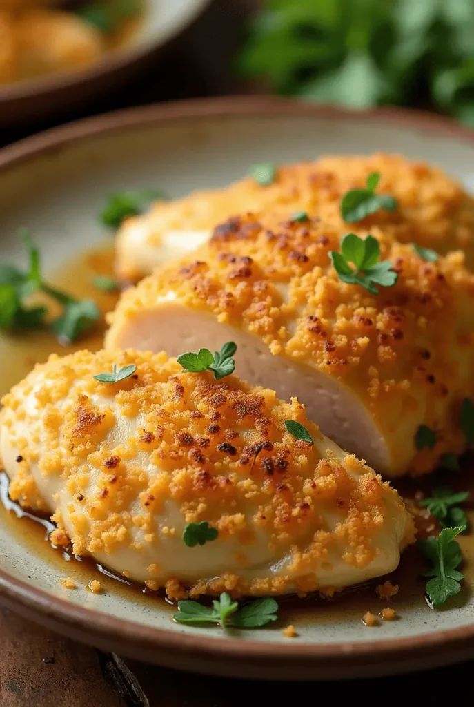 Crispy parmesan herb crusted chicken breasts air fryer recipes with golden exterior
