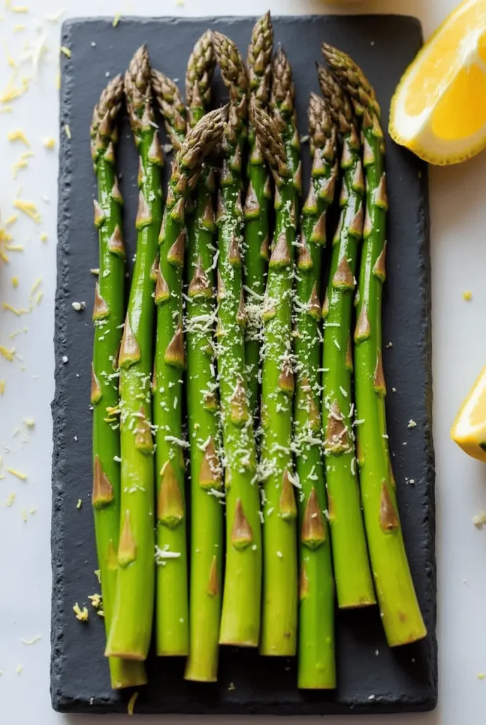 Tender-crisp air fryer recipes for vegetables featuring asparagus spears with Parmesan and lemon zest
