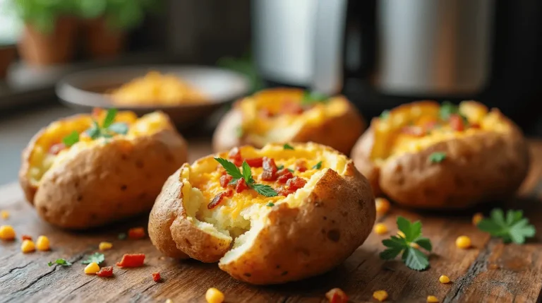 Crispy golden baked potato air fryer recipes with perfectly fluffy interiors ready for various delicious toppings